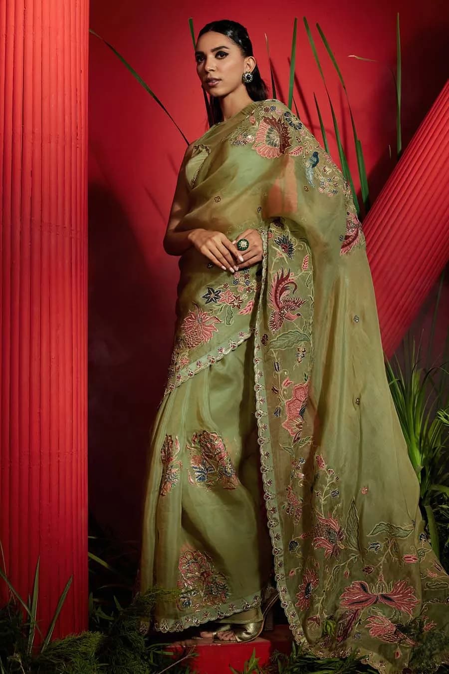 Organza Embroidered Saree