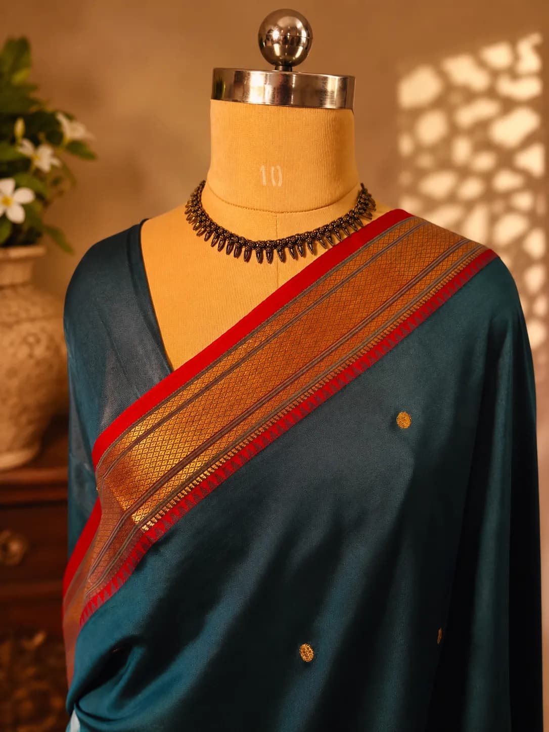 Navy Blue Soft Silk Saree with Rich Red Zari Border
